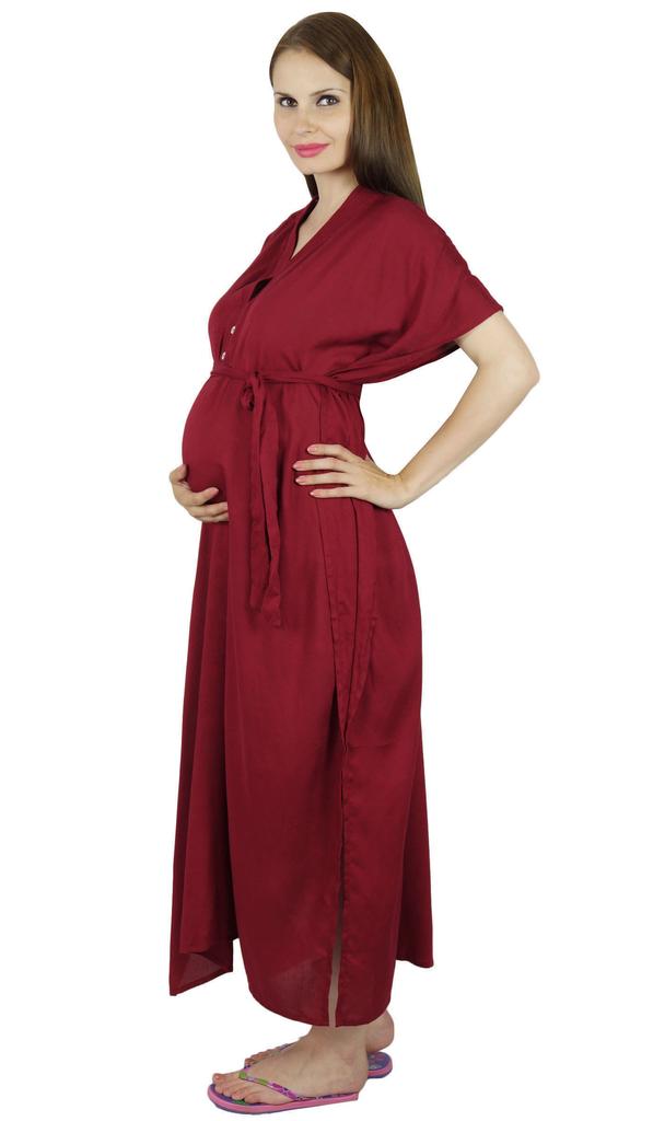 Bimba Kaftan de Maternité avec Ceinture Robe de Nuit d'Allaitement| Boutons Devant| Baby Shower