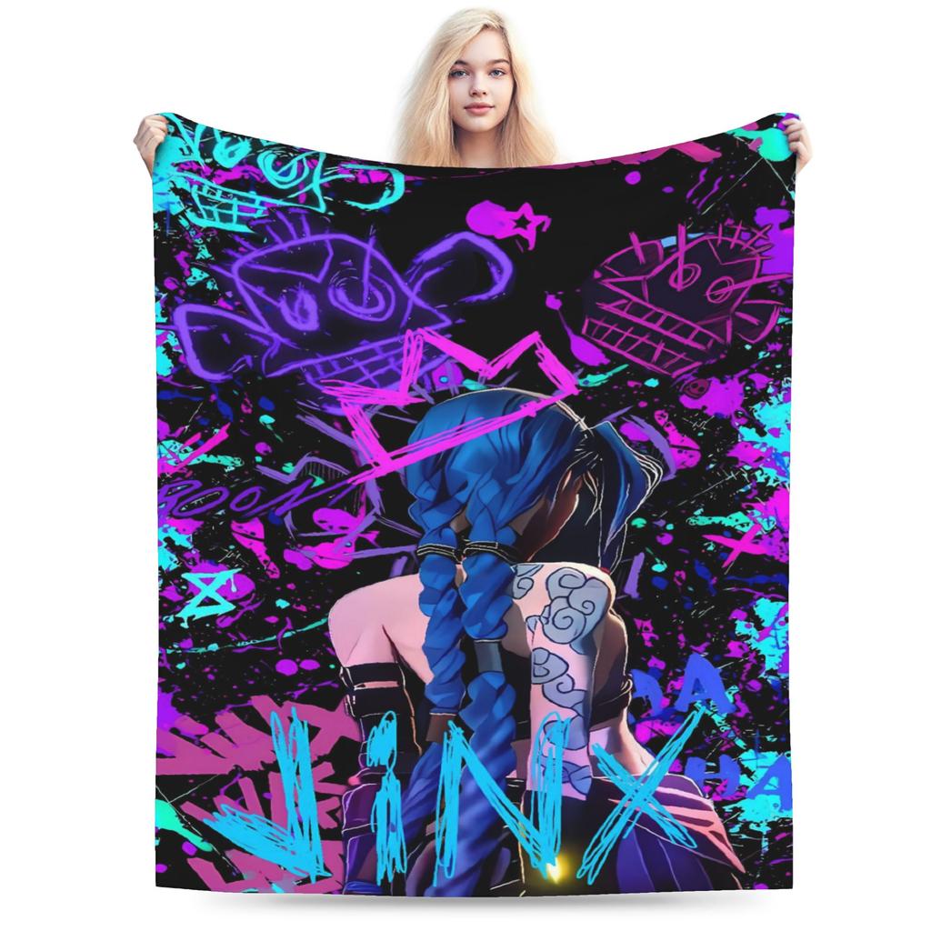 Anime Jinx Arcane Super Soft Blanket 3D Print Picnic Plush Throw Blanket Fashion Bedroom Flannel Bedspread Sofa Bed Cover