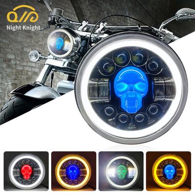 7 Inch Round LED Skull  Headlight Far Near Light DRL 160W With Turn Signal Angel Eyes Shape Motorcycle Headlamps