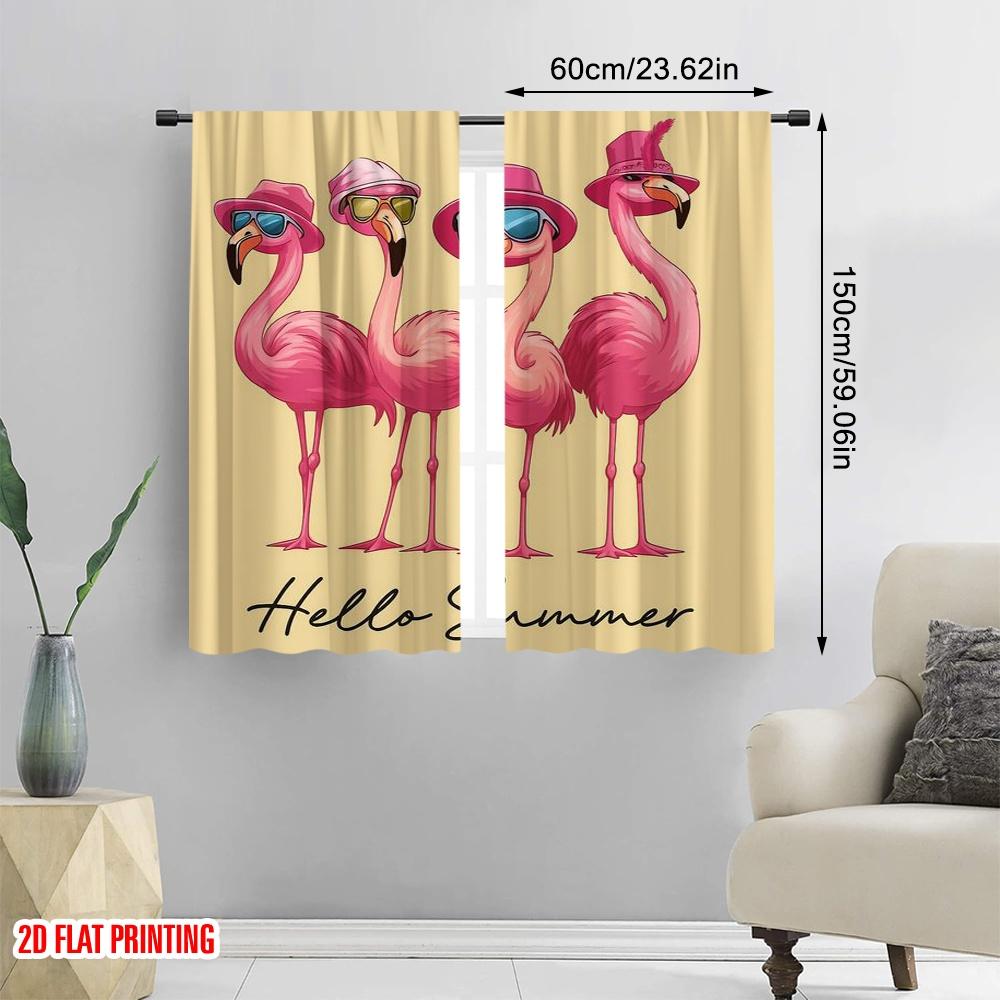 2pcs,2D Plane Printing Light Filtering Curtains Stylish Flamingos Polyester Fabric (without Rod) All Seasons Perfect for Bedroom