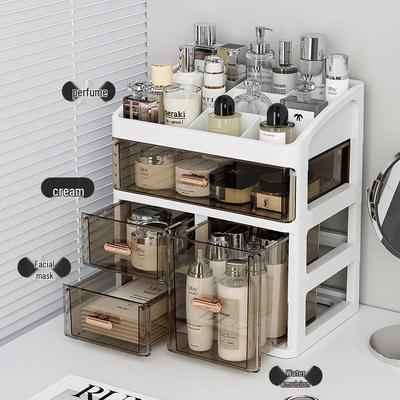 Organizator Cosmetice Transparent de Birou High-End: Raft rezistent la praf pentru produse de îngrijire a pielii și rujuri