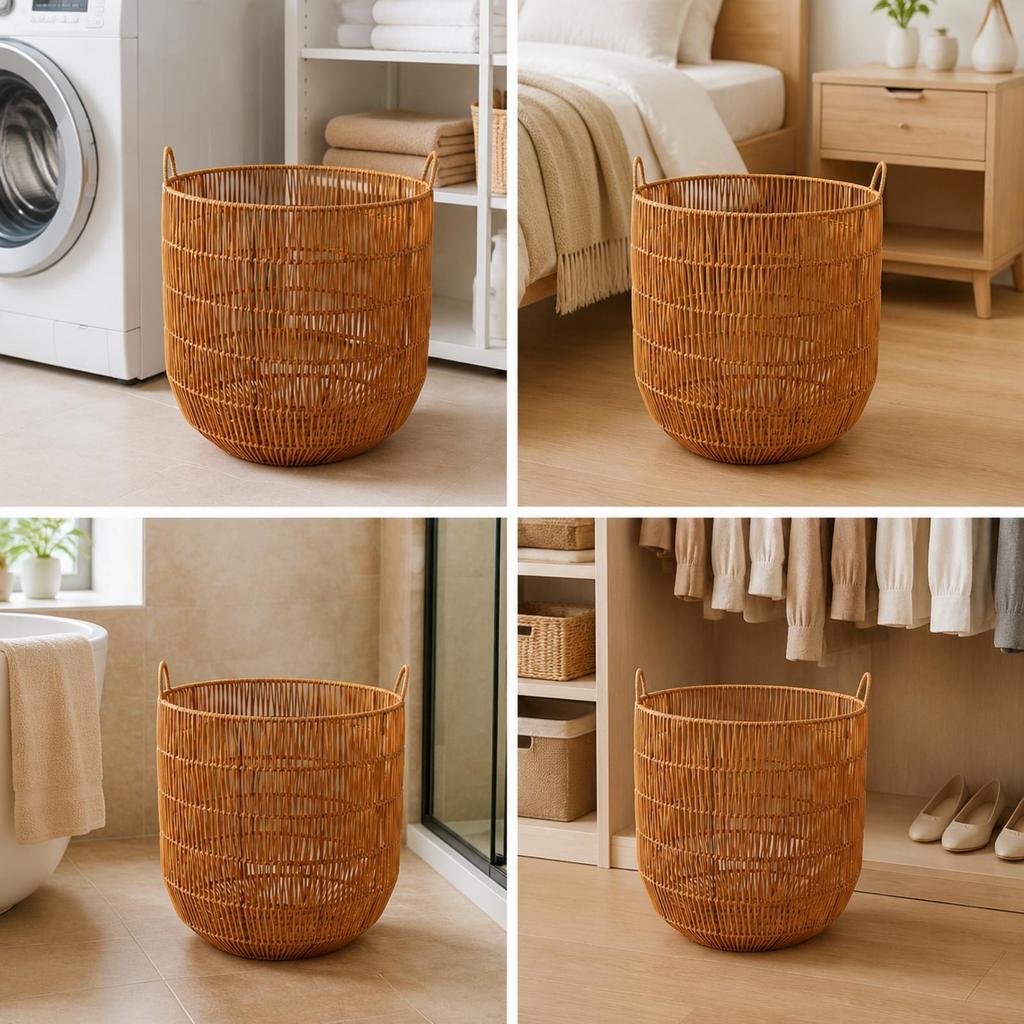 OpenLidless Laundry Basket Brown Woven Hamper with Carry Handles Sturdy for