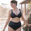 Flattering Plus Size Bikini 2Pcs/Set Set, Cross-Chest V-Neck Bra with Built-In Support, Women Swimwear High-Waisted Twist Swim Bottoms, Retro
