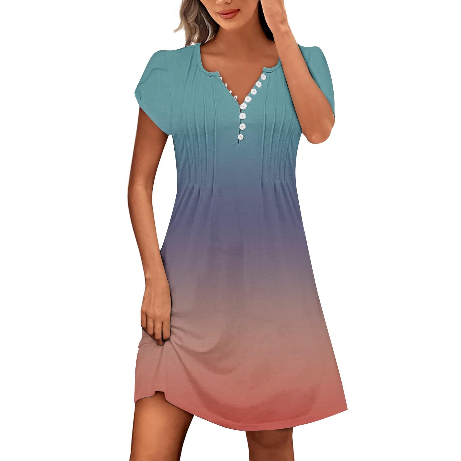 

Женские летние платья в стиле бохо с V-образным вырезом, рукавами-лепестками, полосатыми градиентными полосками и пляжными платьями S