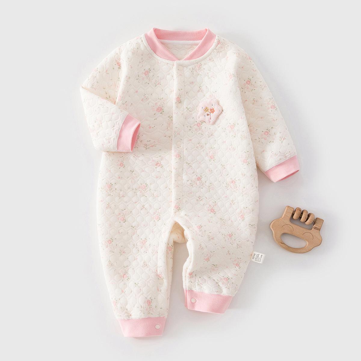 

100% Cotton Class A Newborn & Toddler Padded Onesie Pajamas - Warm Winter Clothes Size 80