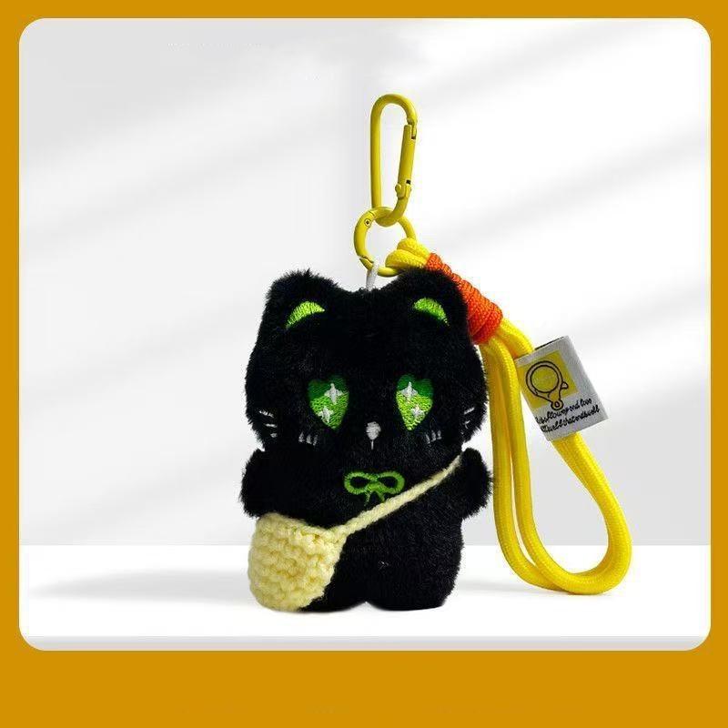 

Креативний милий плюшевий брелок у вигляді чорного кота, мультяшна плетена сумка кросбоді, кошеня, брелок для ключей від машини, м яка іграшка-підвіска, аксесуари для сумки A8