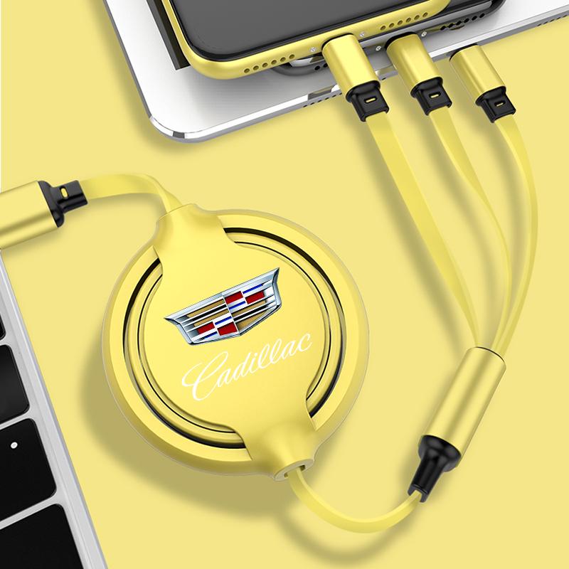 3 In1 Retractable Fast Charge Data Cable USB Android Type-C IPhone Car Accessories For Cadillac XT5 XTS CTS BLS SLS DTS SRX Escalade Tiburon Deville