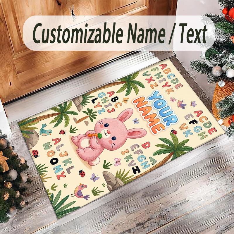 Animals Theme Crystal Velvet Floor Rug Personalized Custom Name Text Warm Carpet Home Decoration