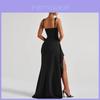 Elegantes ärmelloses rückenfreies Sommerkleid mit hohem Schlitz in Unifarbe für die Abendparty