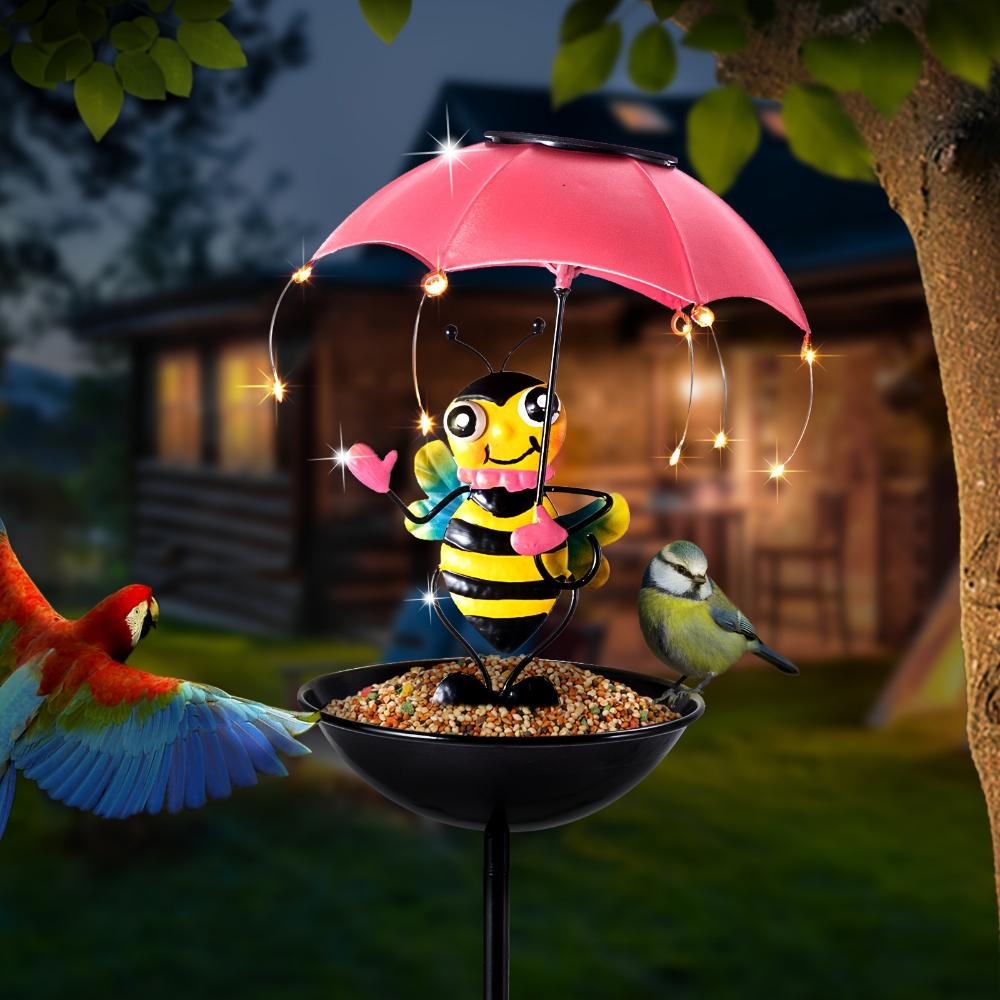 Outdoor Iron Waterproof Statue Light Simulation Animal Solar Light with Bee and Flamingo Frog and Hummingbird Feeder Function,for Garden Decoration