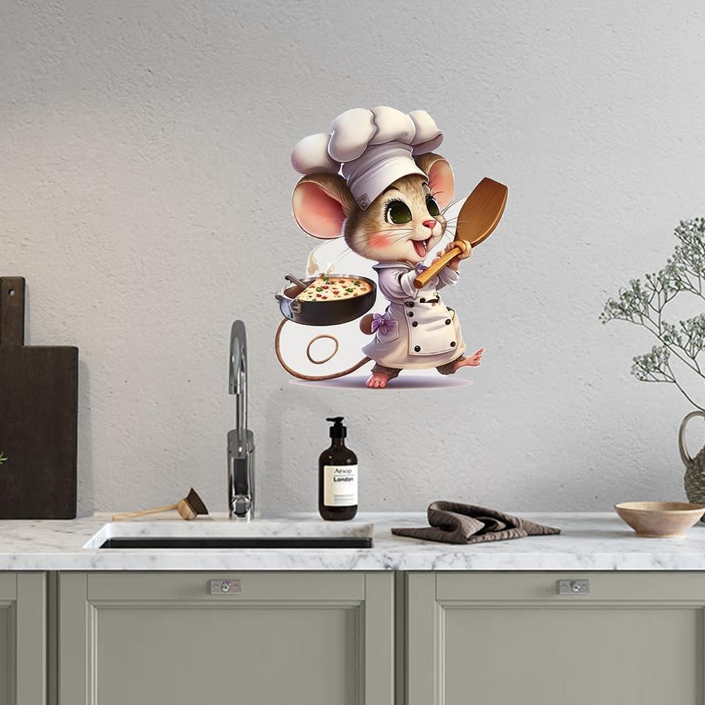 Kreative Cartoon Süße Kochmaus Selbstklebende Wandaufkleber Schlafzimmer Wohnzimmer Ecke Treppenhaus Heimdekoration Wasserdichter Aufkleber M765