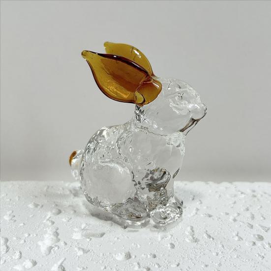 Faux Crystal Easter Bunny Figurine Handmade Clear Glass Rabbit Statue Miniature Animal Sculpture