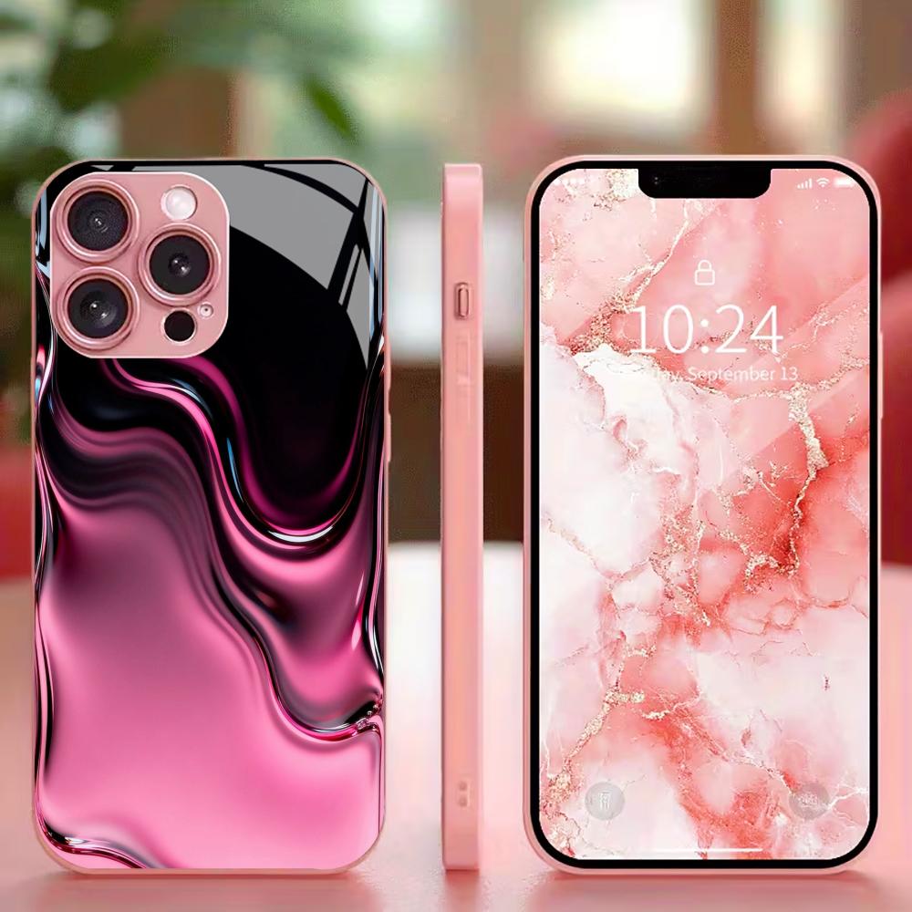 deep pink Texture Madam Protect PhoneCase Glass PhoneCase for iPhone 17 16 15 14 13 12pm Pro Plus Dropresistant cellphone Female