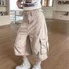 American Vintage Pleated Cargo Pants Loose Wide Leg Denim Shorts Men Women Streetwear