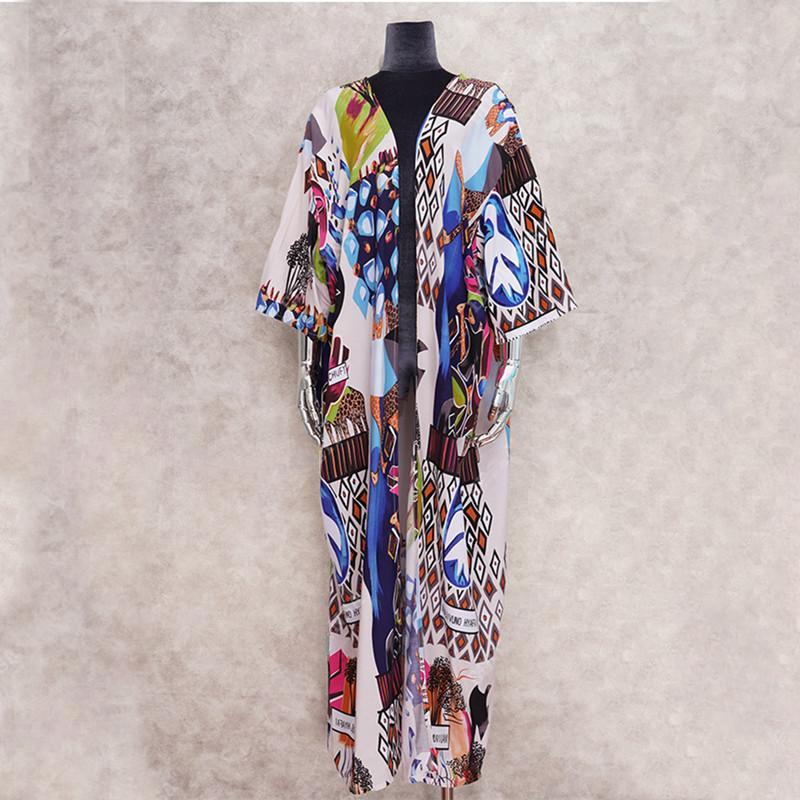 Kimono Robe Imprimée Tropical Robe Maxi-longue à Imprimé Tropical