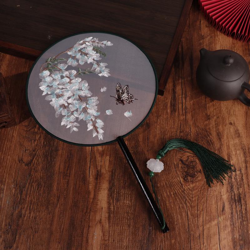 Chinese Double-Sided Embroidered Round Fan for Hanfu or Qipao Dance Performances