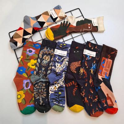 Colorful Bonne Maison Oil Painting Cotton Socks for Men and Women