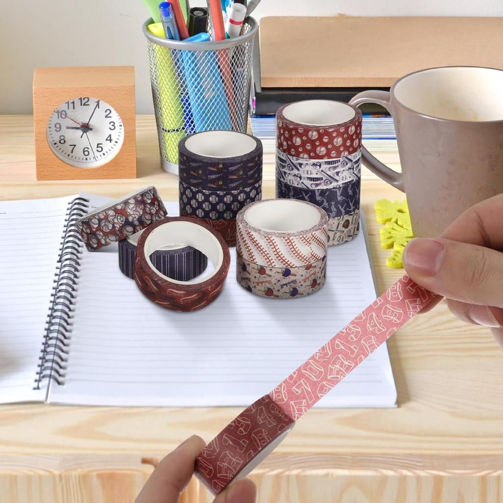 Ciieeo Baseball Masking Stylish Decorative Tape for Wrapping and Gift Wrapping Tape, Wide, Cute, Sports, Baseballs, Stickers, Paper, Stationery,