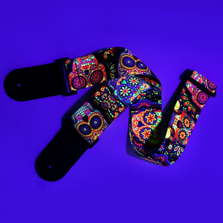 Tracolla per chitarra con stampa a motivo fluorescente e estremità in pelle PU, larghezza 5 cm, regolabile per chitarra e basso