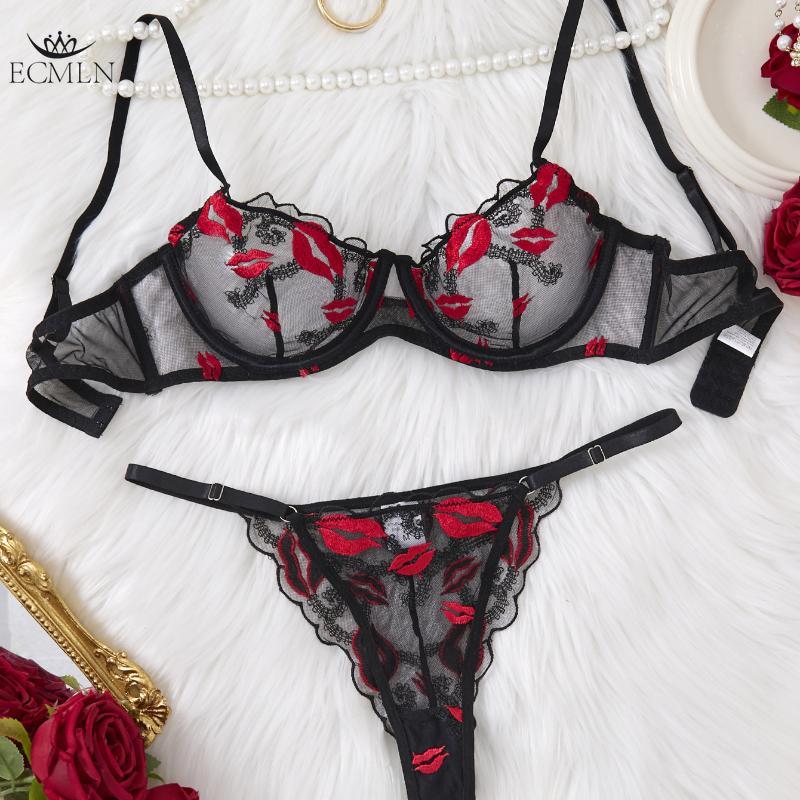 

Сексуальный комплект нижнего белья Красивый Сексуальный С низкой посадкой Вышивка цветами Сетчатое Прозрачное нижнее белье Комплект из 2 предметов L чёрный