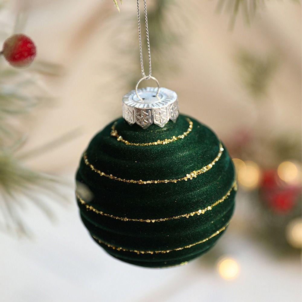 9pcs Flocked Christmas Hanging Balls Glitter Xmas Tree Ornaments  Holiday Festival Party