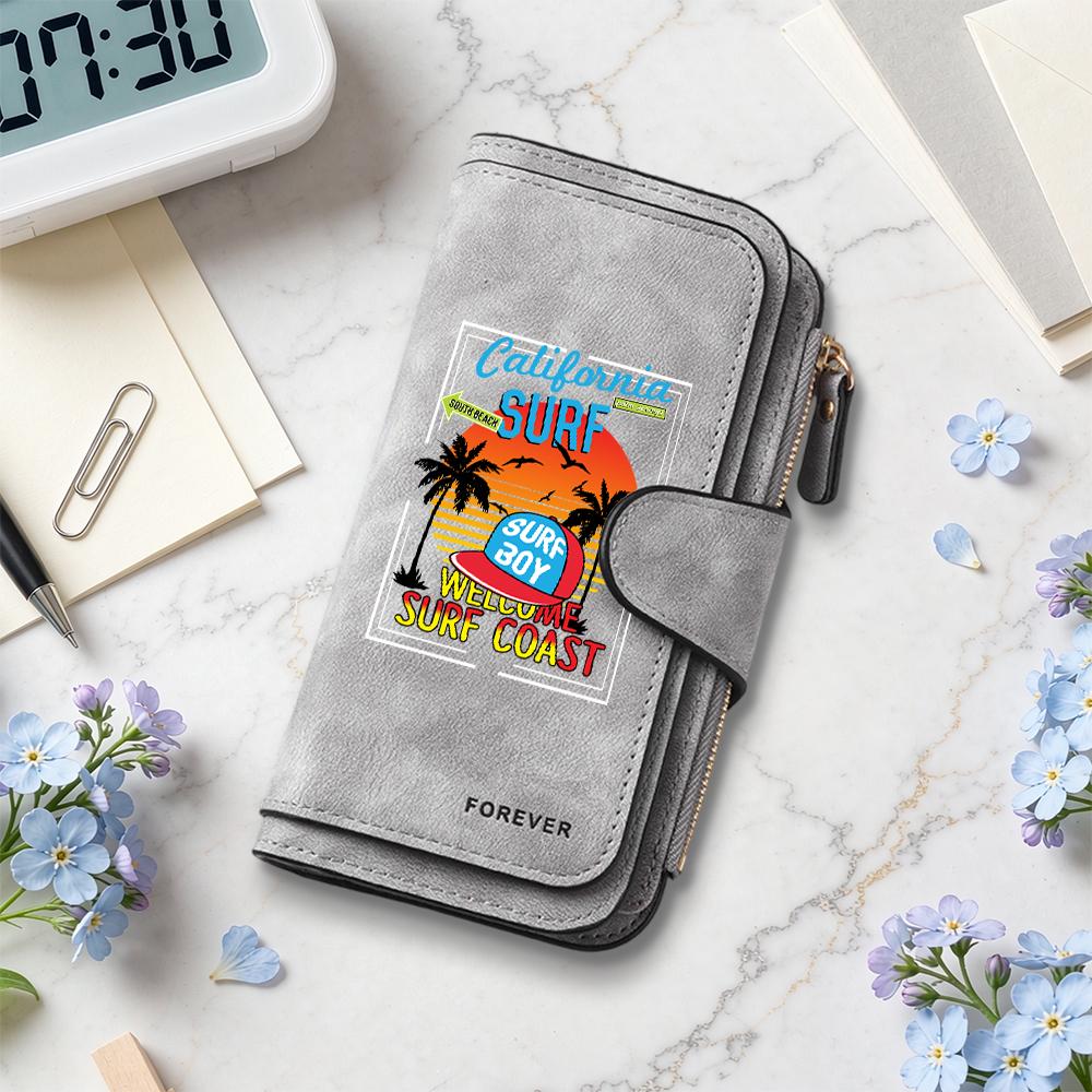 California Surf Boy Fashion Long Wallet Casual Multi Card Slot Large Capacity Portable Purse