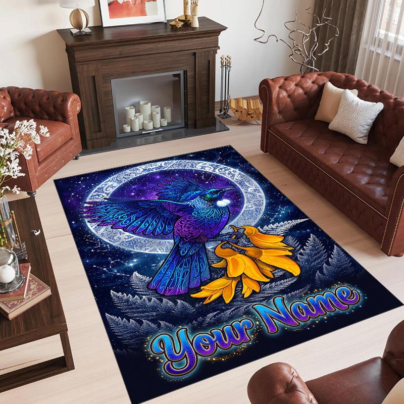 Cosmic Theme Crystal Velvet Floor Rug Personalized Custom Name Text Warm Carpet Home Decoration