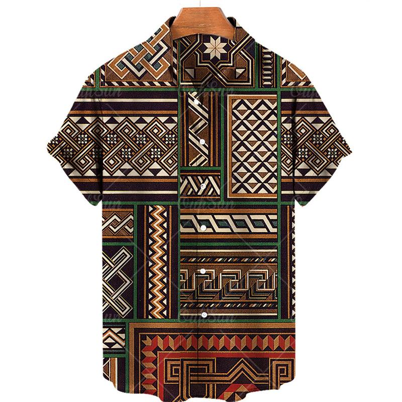 Pánská halenka se vzorem pruhů a 3D potiskem květin, letní havajská plážová košile na cestování a párty, pánská nadměrná s krátkým rukávem