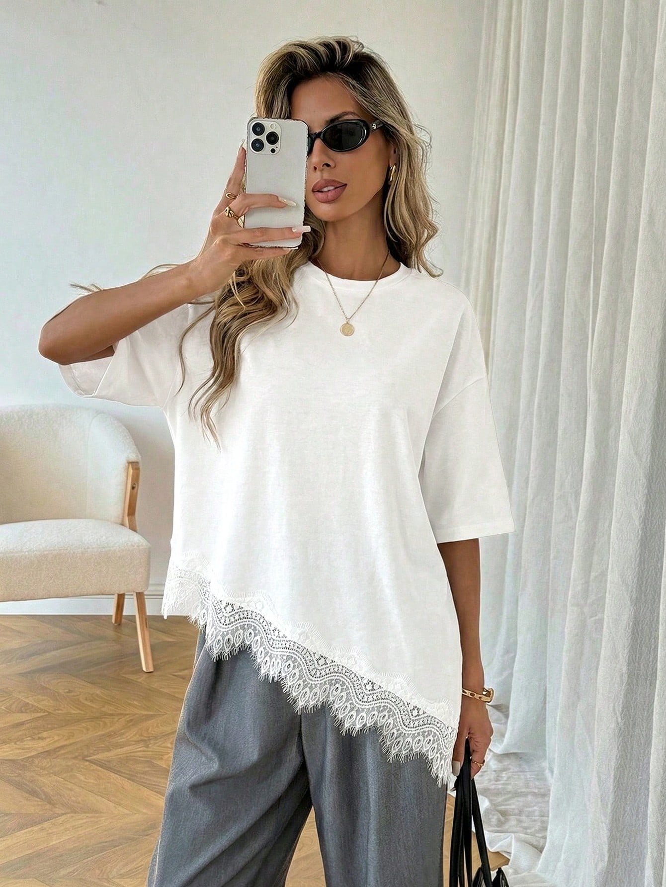 Summer Arrival Women s Oversized Ruffle Print Leopard Print Padded Lacing Loose Fit T-Shirt S белый