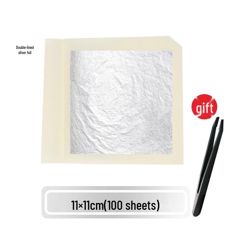 

Pure 999 Sterling Silver Leaf Decorative Handicrafts, 11cm, Gold Label, Double-Backing, 100 Sheets.