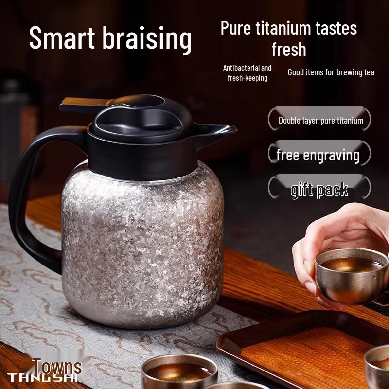 Tangsi Pure Titanium Stewing Teapot 2026 - Portable Insulated White Tea Kettle with Water Separation