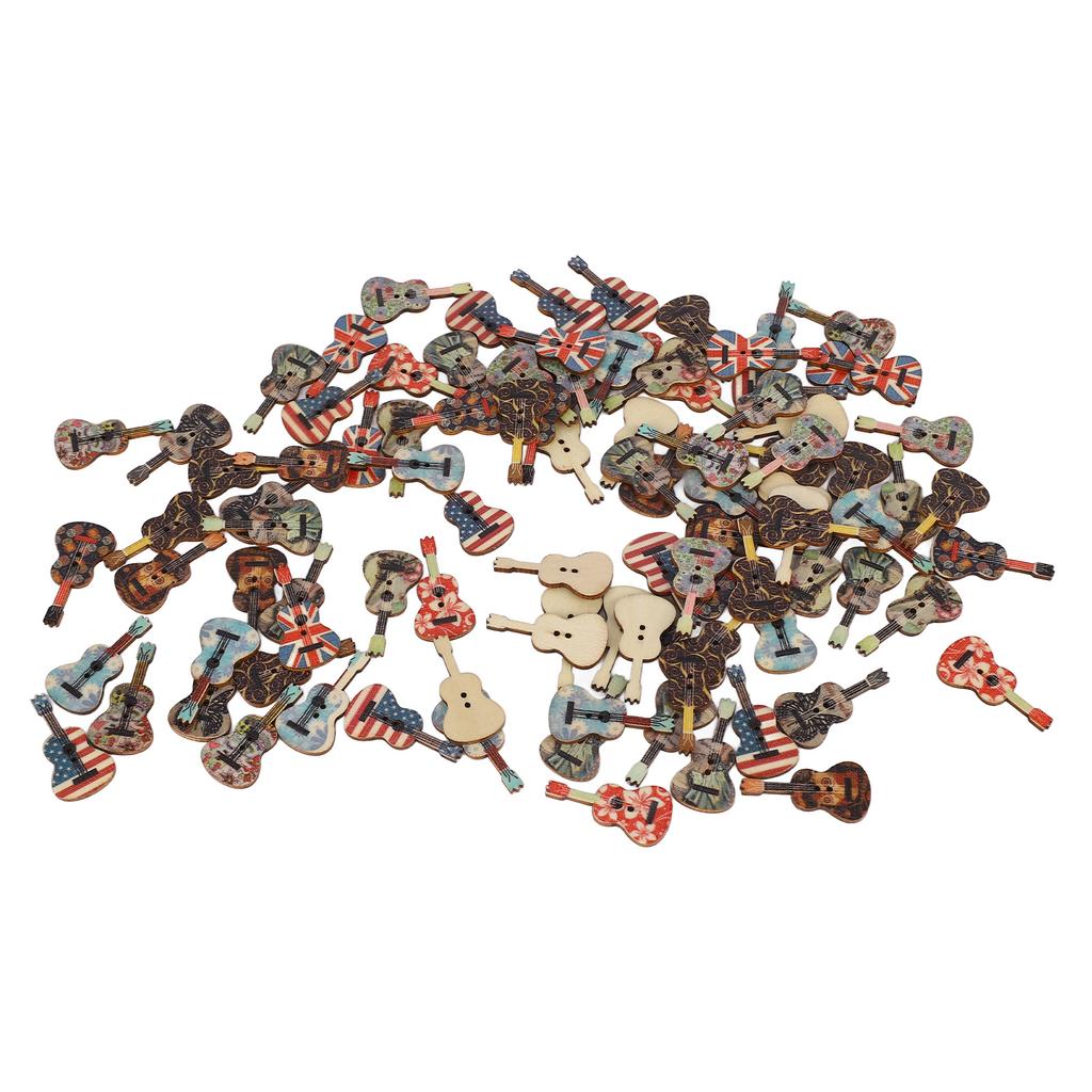 100pcs Wooden Guitar Buttons DIY Handcraft Cute Sewing Buttons with 2 Holes for Photo Frames Phone