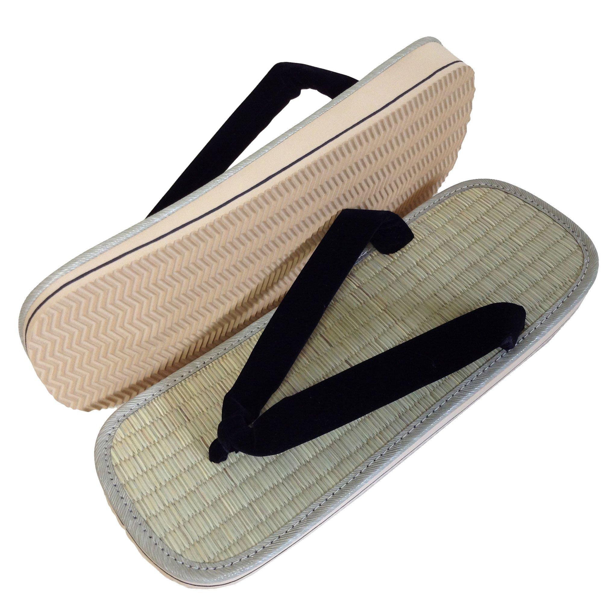 

Edoten Geta Igusa Grass with Sponge Cushioned and Comfortable for Legs and Large Size 4L 30cm Sandals, Soles, Back, Black, (3XL),