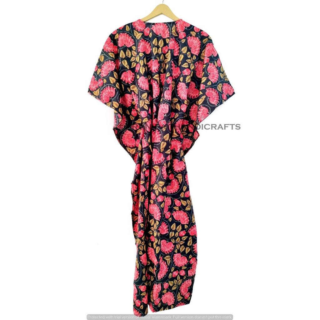 Women Hippie Summer Cotton Sleepwear Floral Print Black Long Maxi Caftan Dress CKFTN-SCRN-FULL-BUYIT-141