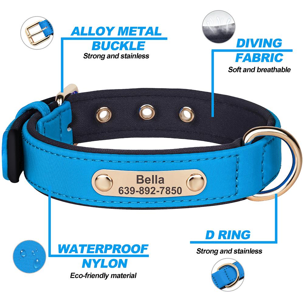 

Waterproof Nylon Dog Collar Personalized Puppy Dog Collars Soft Padded Pet Necklace Breathable for Small Medium Dogs Chihuahua S синій