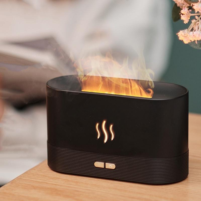 Flame Aromatherapy Diffuser LED Ambient Lighting Auto Off Flame Humidifier Flame Essential Oil Diffuser 6.89 X 4.17 X 3.11in
