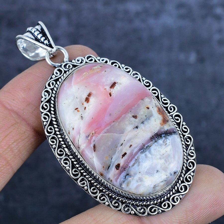 Natürlicher Rosa Opal Edelstein 925 Sterlingsilber Schmuck Anhänger 2,68" y5Y19