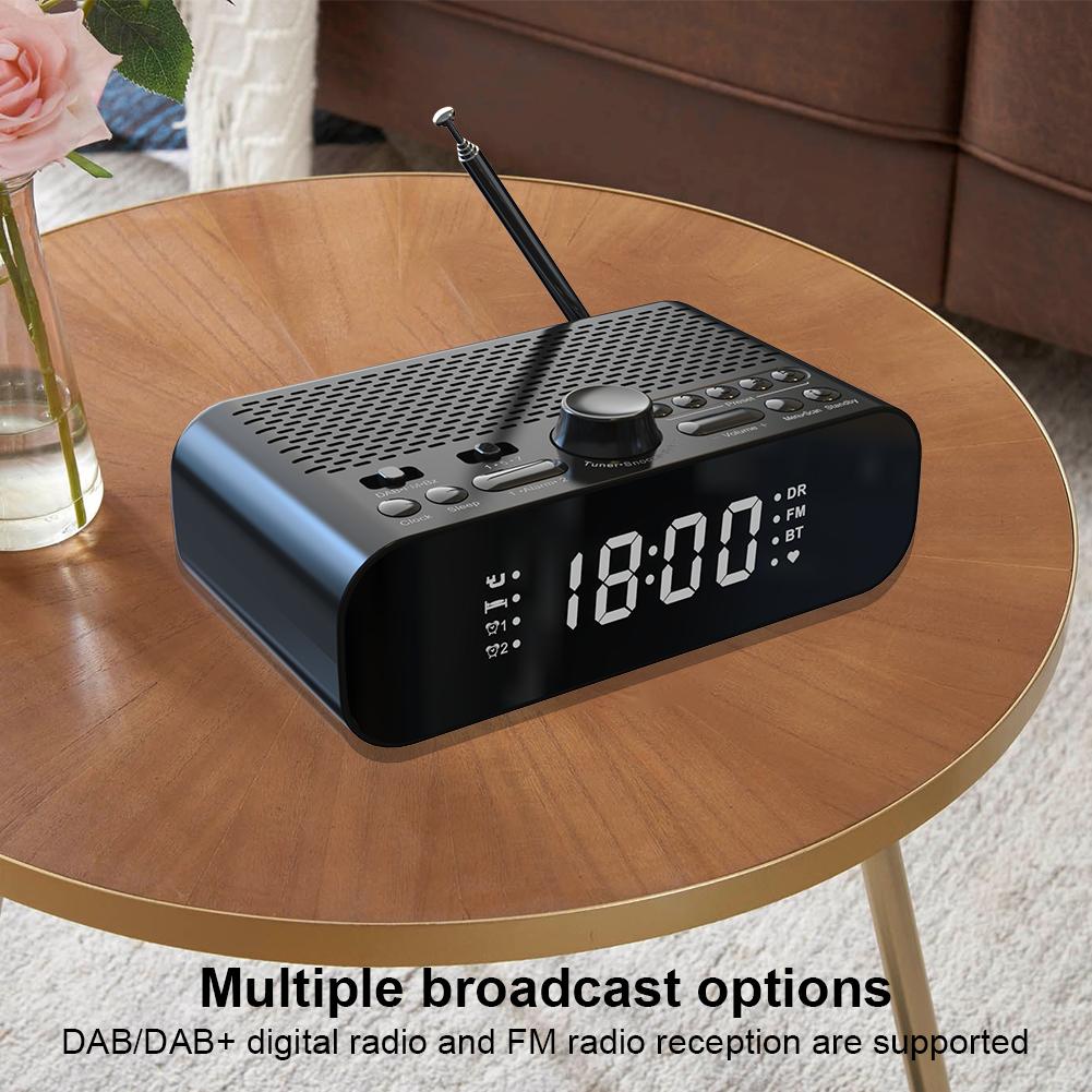 1200mAh Portable DAB FM Radio BT LED Display Digital Radio Battery Operated Radio Rechargeable Clock Radio for Home Outdoor Gift