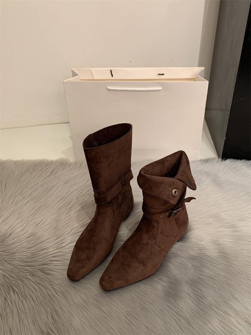 

Coarse Heel Suede Medium Boots Women s Boots Season Western Cowboy Boots with Skirt Skinny Boots Short Boots 40 темно-коричневого кольору