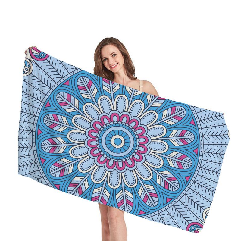Mantra Geometric Pattern Digital-printed Polyester Superfine Fiber Double-sided Fleece Beach Vacation Bath Towel, Beach Towel