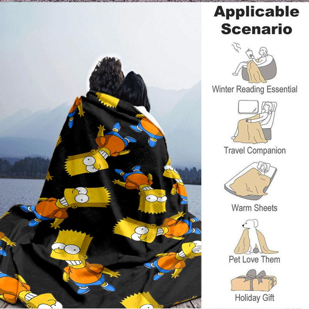 1Pc Bart Simpson Flannel Blanket, Soft And Comfortable, Casual Warm, Camping Travel, Christmas, Halloween Xmas Gift L1145