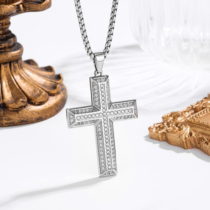 2026 Stone Cross Necklace Fashion Light Luxury Necklace Jewelry Premium Jewelry Full Diamond Men's Necklace