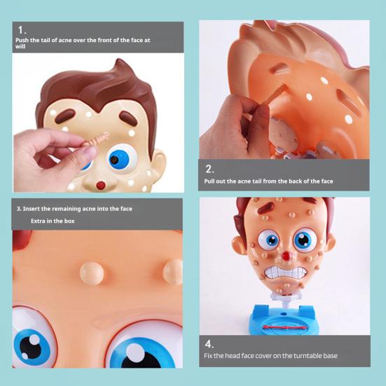 Human Face Pimple Popping Toy with Pointer Wheel Water Spraying Spot Popping Toy Stress Relief Kids Adults Family Party Board Game Prank Prop