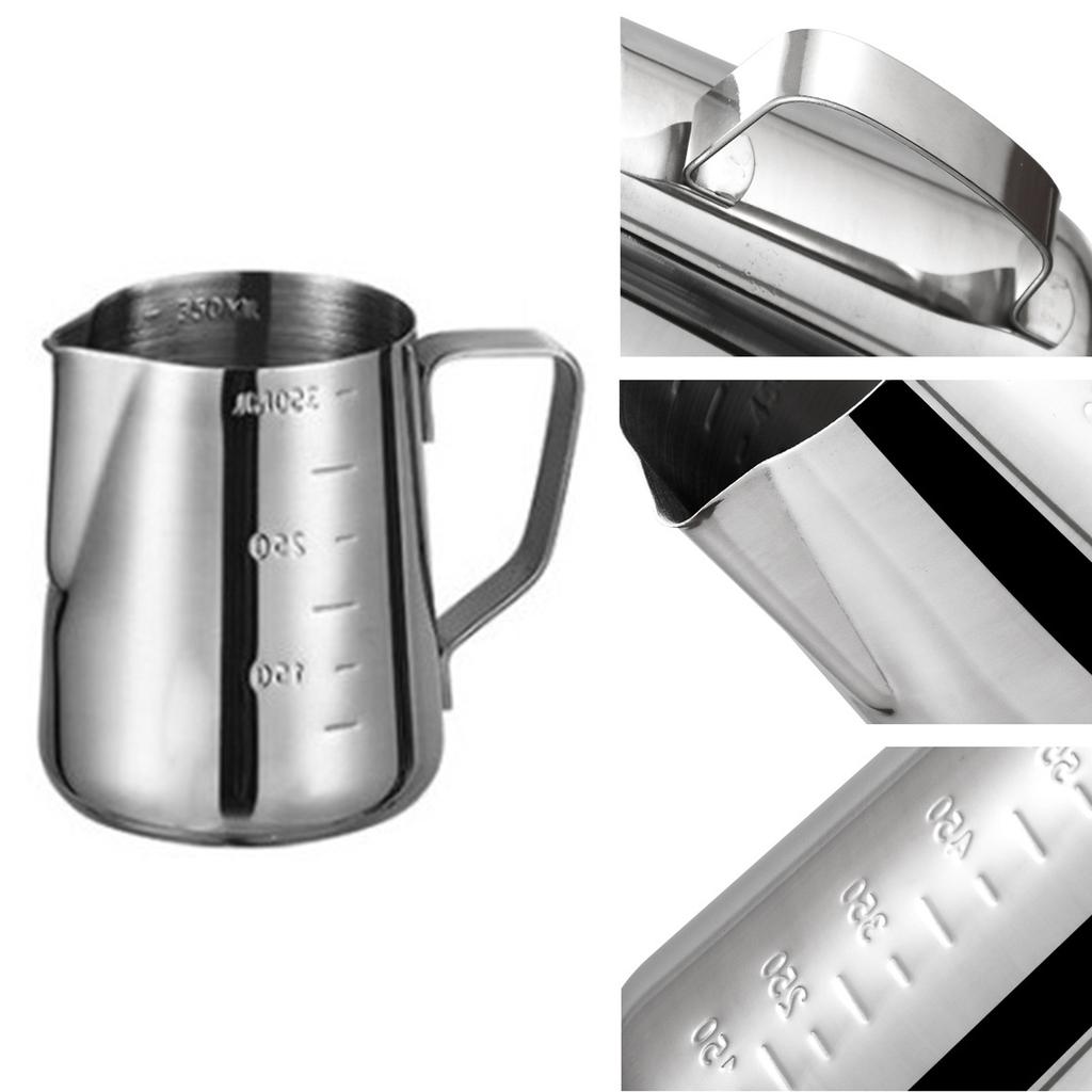 Frothing Cup 350ML Food Grade Stainless Steel Anti Slip Handle Milk Frother Pitcher with Scale