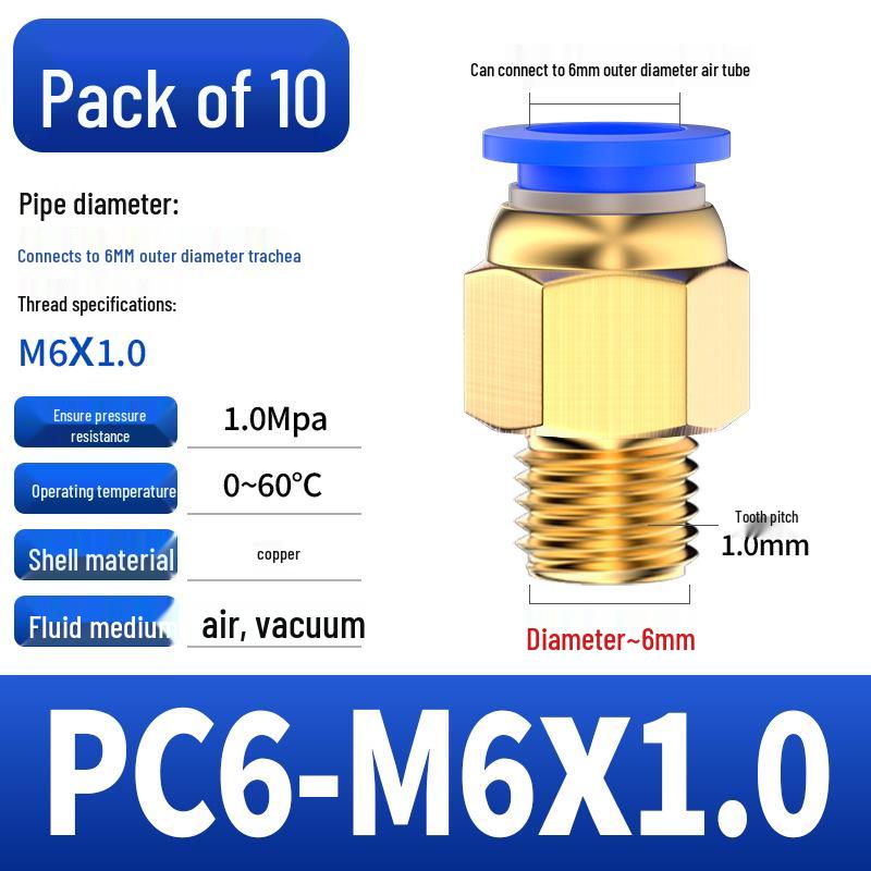 Pneumatic Quick Coupler: 4/6/8mm PC Male Air Hose Connector, Metric Coarse Thread M5/M6/02