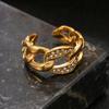 18K Gold Plated Stainless Steel Rhinestone Open Ring, Retro Women's Jewelry Design