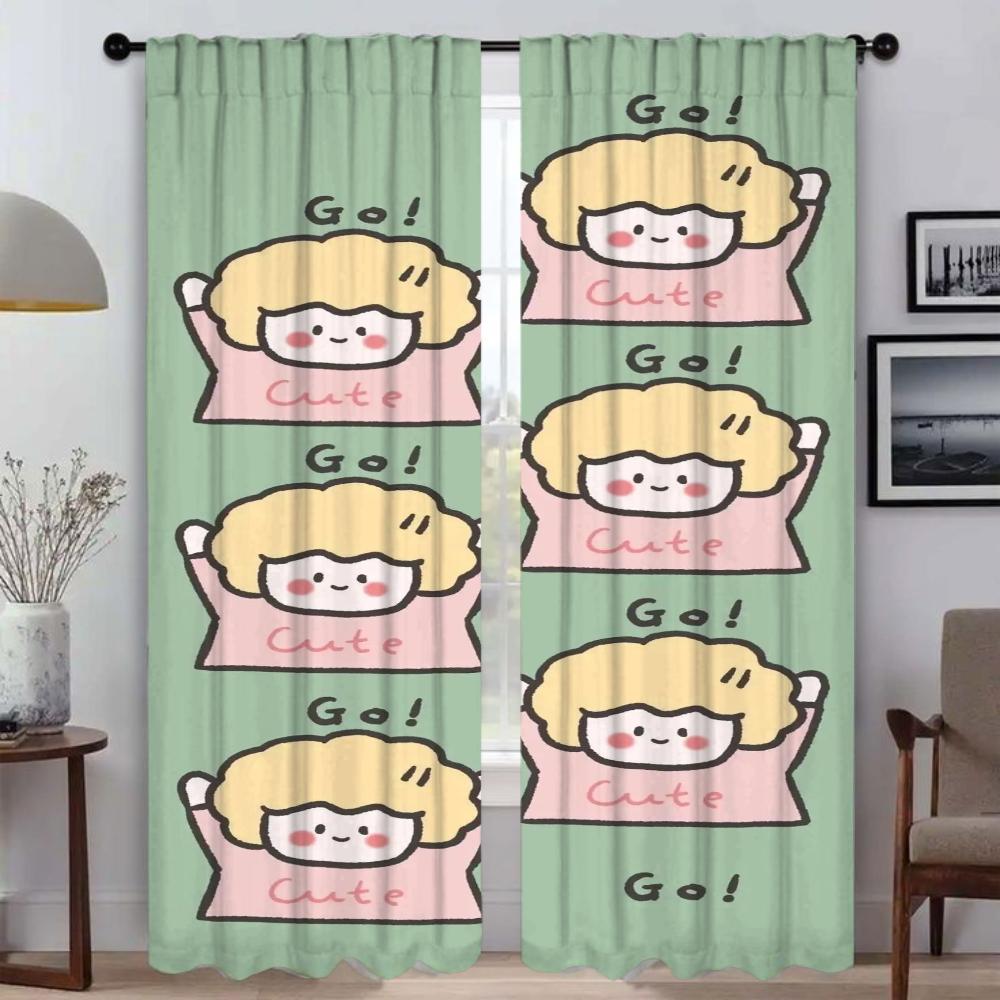 Cute Illustration Halloween Decoration Curtains Bedroom Partition Home Interior Shades Window Curtain Room Set Of 2 Made Polyester Sleeping Area Decor