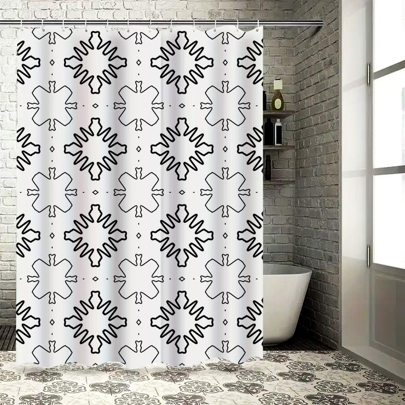 Modern Bathroom DecorStylish Black White Snowflake Shower Curtain Set for Bathrooms Unstitched Fabric 180 x 274cm