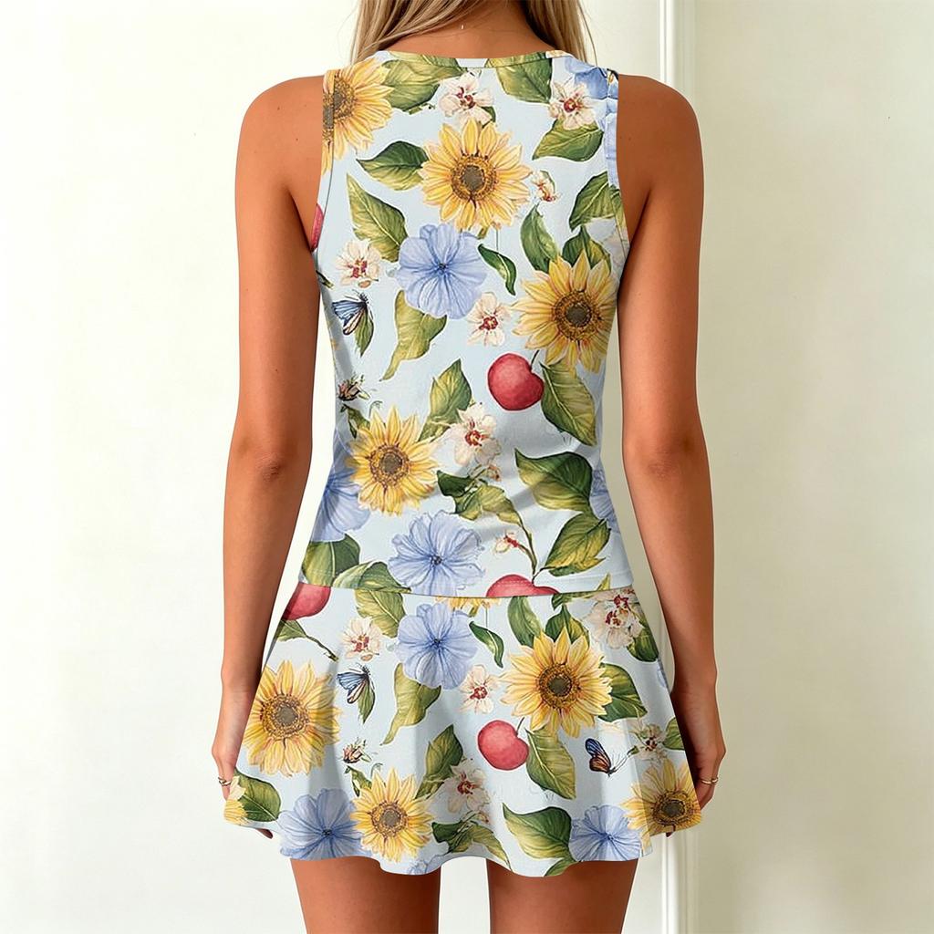 Sleeveless Floral Print Dress for Women Summer Casual Round Neck A Line Lightweight Sundress with Botanical Pattern