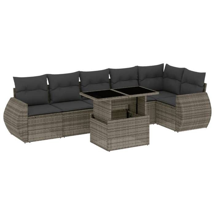 VidaXL Garden Lounge Set with Cushions 7 Pcs Grey Wicker 3268550